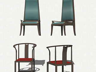 新中式单椅组合su模型