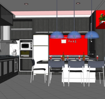 现代厨房su模型