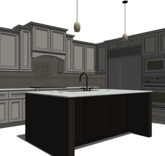 中式厨房su模型