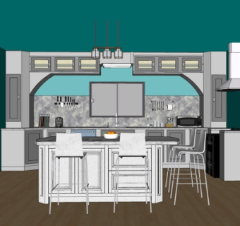 新中式厨房su模型