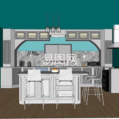 新中式厨房su模型