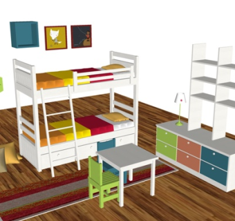 现代儿童床组合su模型