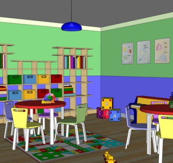 现代幼儿园教室su模型