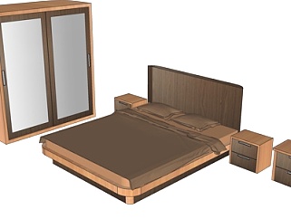 新中式床具组合su模型