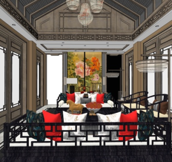 中式客厅su模型