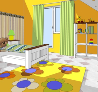 现代儿童床su模型