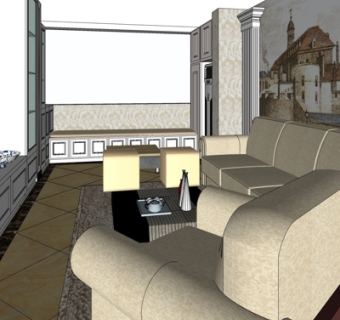 简欧客厅su模型