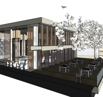 新中式售楼处洽谈区su模型