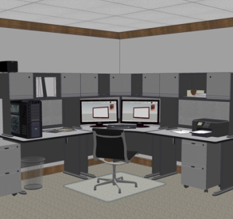 现代电脑桌su模型