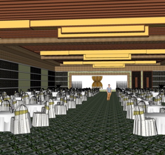 新中式酒店宴会厅su模型