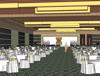 新中式酒店宴会厅su模型
