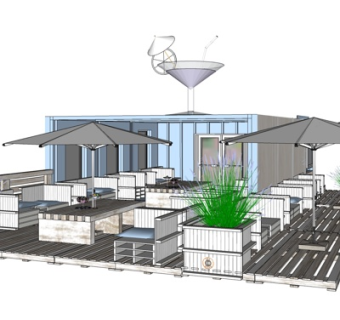 现代户外休闲桌椅su模型