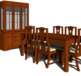 新中式实木餐桌椅su模型
