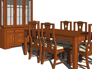新中式实木餐桌椅<em>su模型</em>