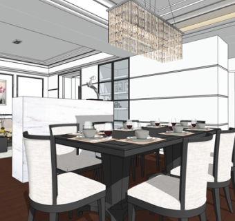 新中式餐桌椅su模型