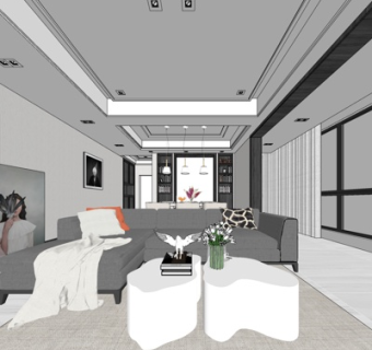 现代客餐厅su模型