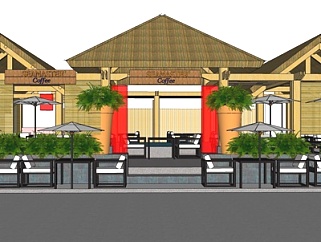 新中式咖啡厅su模型