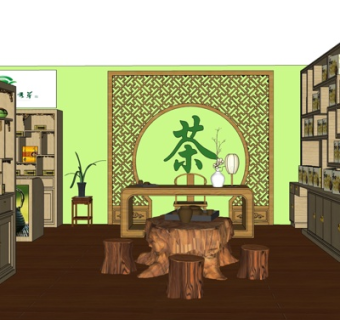 新中式茶叶专卖店su模型