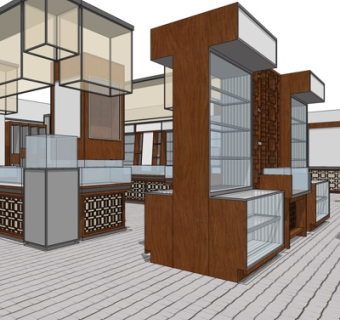 新中式展柜su模型