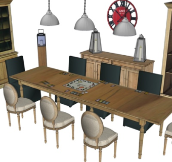 美式餐桌椅su模型
