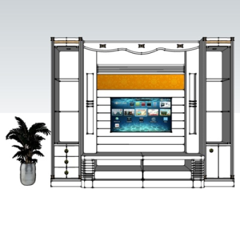 现代电视背景墙su模型