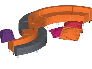 现代弧形办公沙发su模型