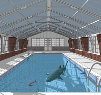 现代游泳池su模型