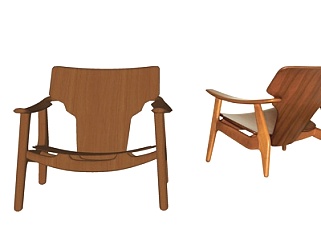 现代实木休闲椅su模型