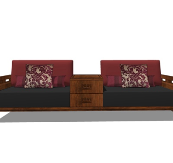 中式卡座沙发su模型