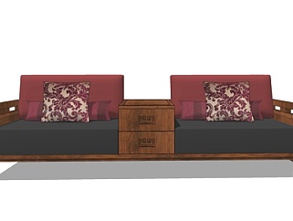 中式卡座沙发su模型