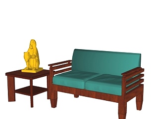 中式布艺双人沙发su模型