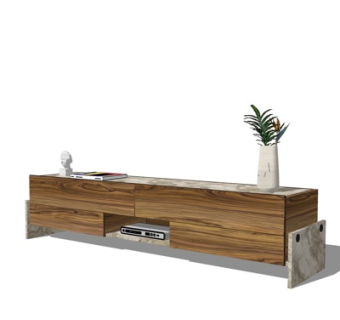 现代实木电视柜su模型