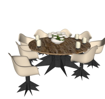 现代圆形餐桌椅su模型