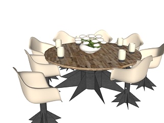 现代圆形餐桌椅<em>su模型</em>