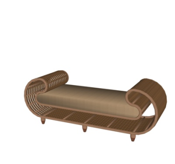 现代藤编长凳su模型