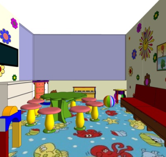 现代幼儿园教室su模型