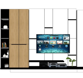 现代电视一体柜su模型
