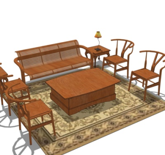 简欧实木休闲椅su模型