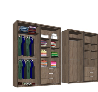 现代实木衣柜su模型