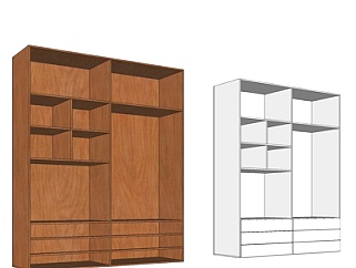 现代实木衣柜su模型