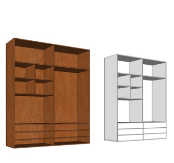 现代实木衣柜su模型