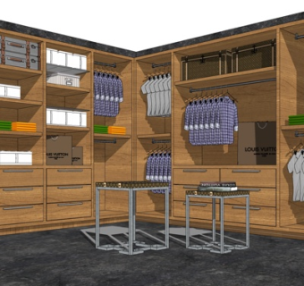 现代实木衣柜su模型