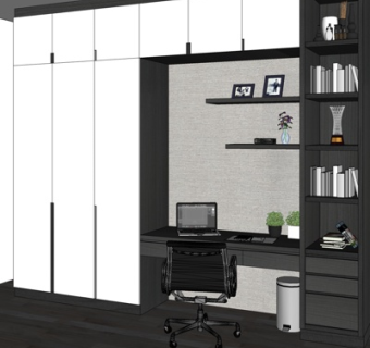 现代实木电脑桌su模型