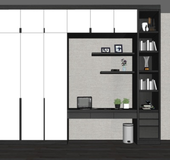 现代实木电脑桌su模型