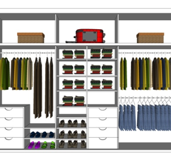 现代实木衣柜su模型