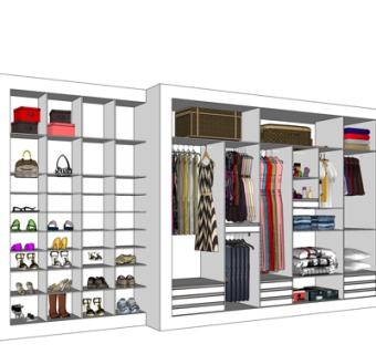 现代实木衣柜su模型