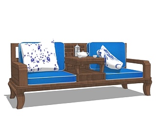 中式卡座休闲沙发su模型