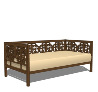 新中式实木双人沙发su模型