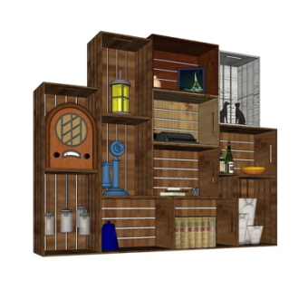 中式实木装饰柜su模型