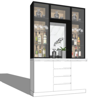 现代实木酒柜su模型